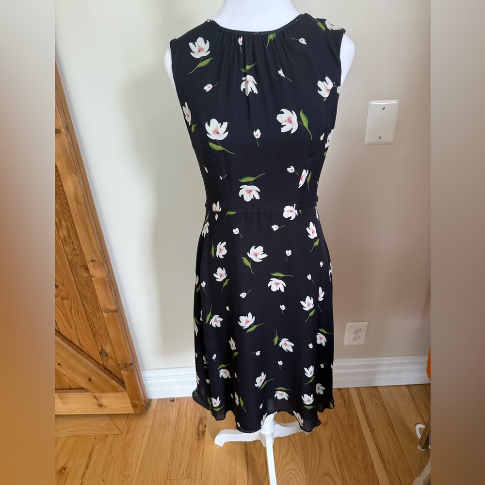 Milky Floral Silk Black Dress